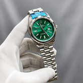 Rolex Brand Oyster Perpetual Watch With Stainless Steel Chain - Quality Timepiece Featuring Date Function And Radium Details For Enhanced Visibility - Black