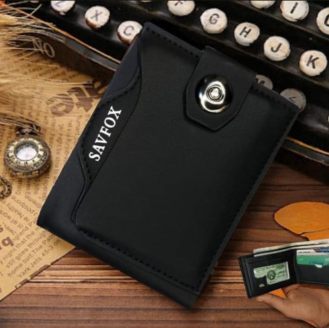 Savfox PU Leather Outlet Pocket Card Holder Wallet for Men – Slim, Stylish & Durable - Stylish Wallets For Men - BLACK