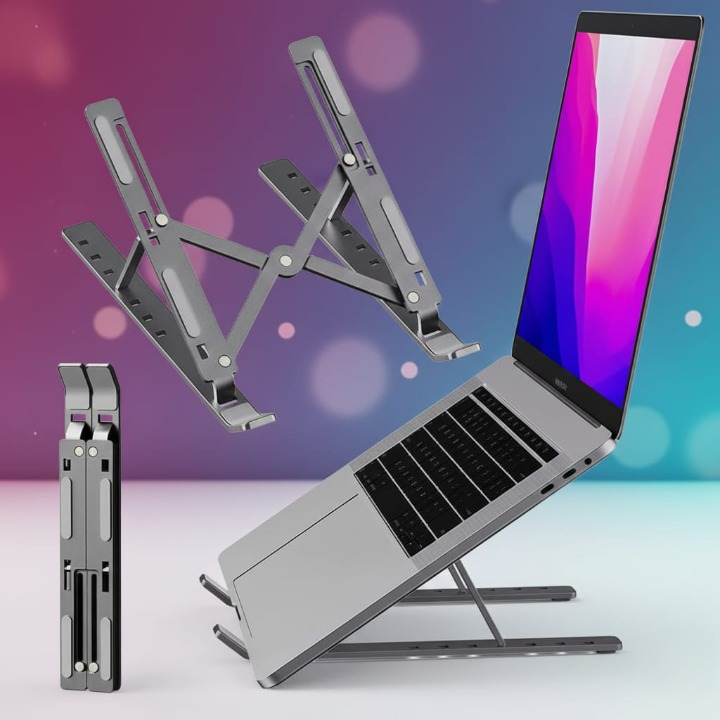 Adjustable & Foldable Aluminum Laptop Stand – Portable Ergonomic Multi-Angle Laptop Holder