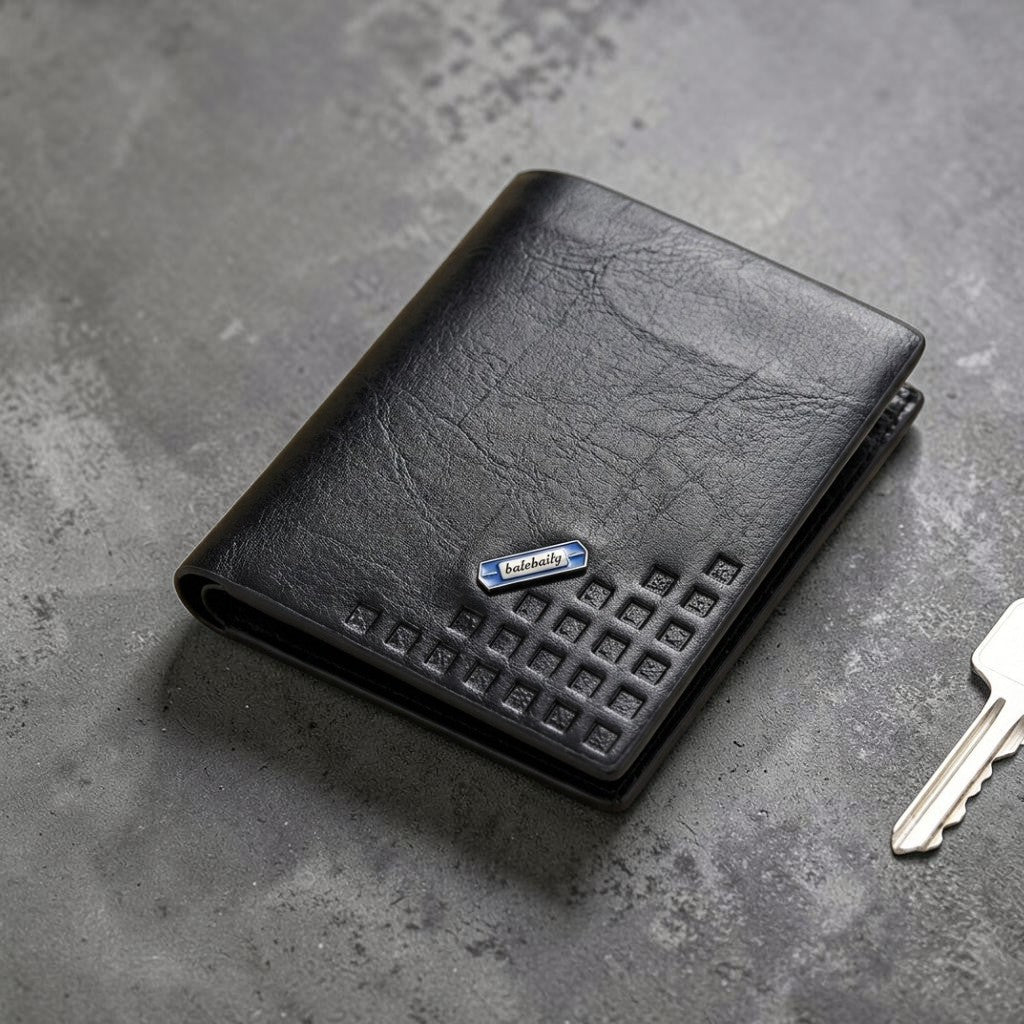 Balebaily Square Pattern Bifold Wallet | Compact PU Wallet for Men & Women Black